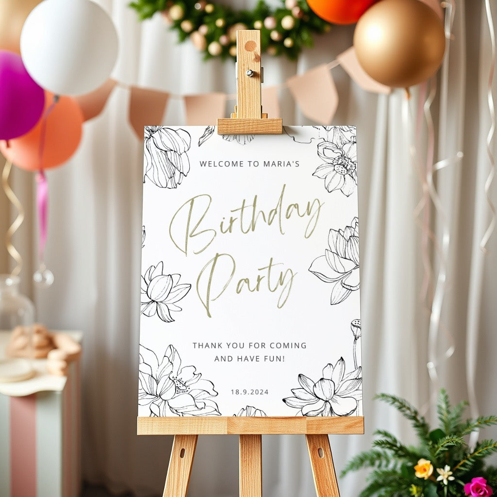 Birthday Welcome Sign - Floral Sketch