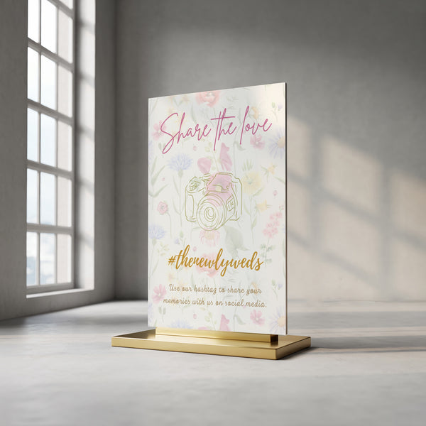 Vibrant Wildflower Floral Wedding Hashtag Sign for Reception Display - Personalised wedding hashtag social media sign