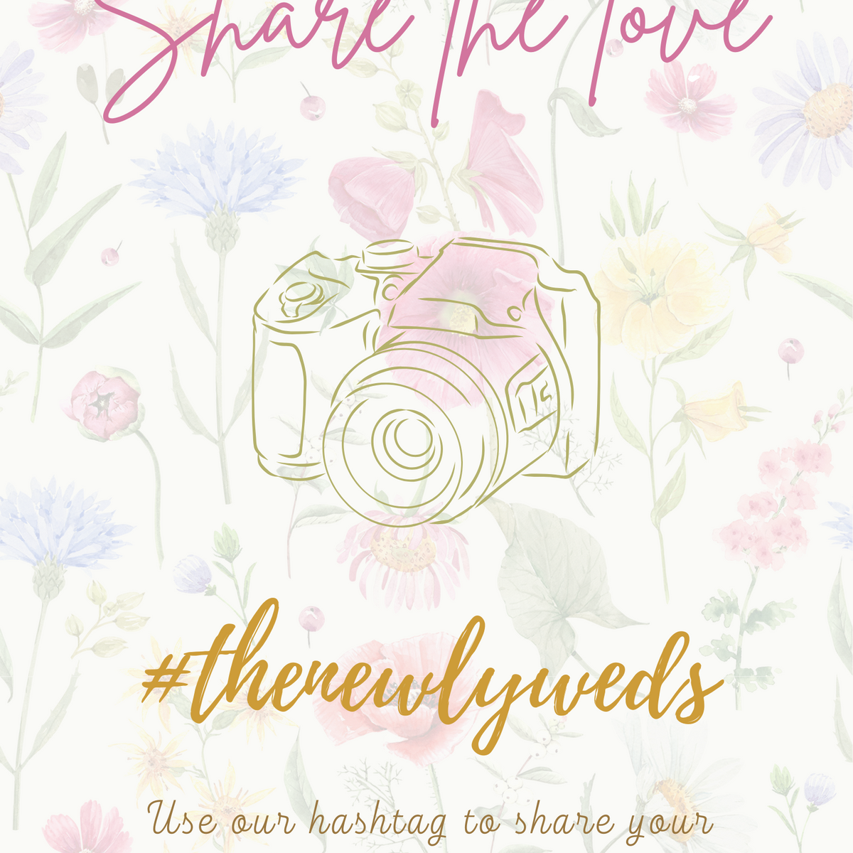 Vibrant Wildflower Floral Wedding Hashtag Sign for Reception Display - Personalised wedding hashtag social media sign