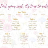 Garden Party Floral seating plan sign for wedding breakfast - pink floral wedding sign