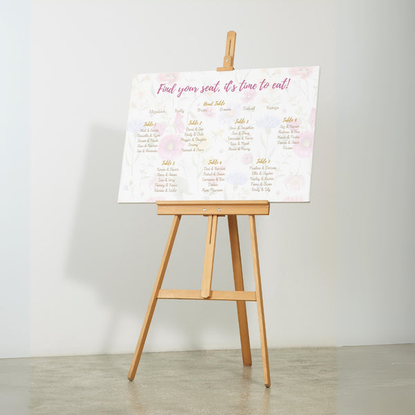 Garden Party Floral seating plan sign for wedding breakfast - pink floral wedding sign