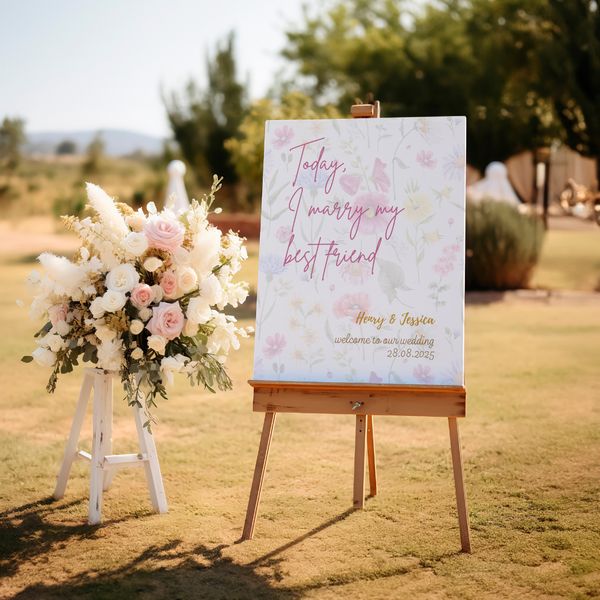 Floral today I marry my best friend sing - wedding welcome sign - sophisticated floral wedding sign - personalised wedding welcome board