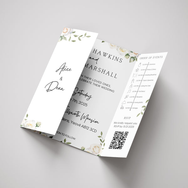 White Roses Floral Gatefold Wedding Invitations