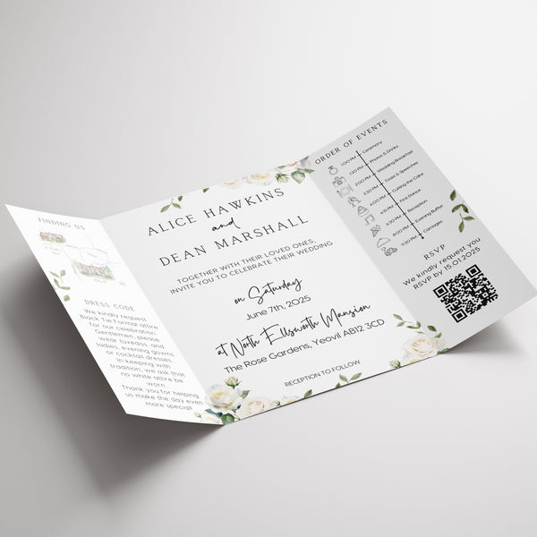 White Roses Floral Gatefold Wedding Invitations