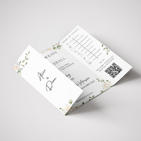 White Roses Floral Gatefold Wedding Invitations