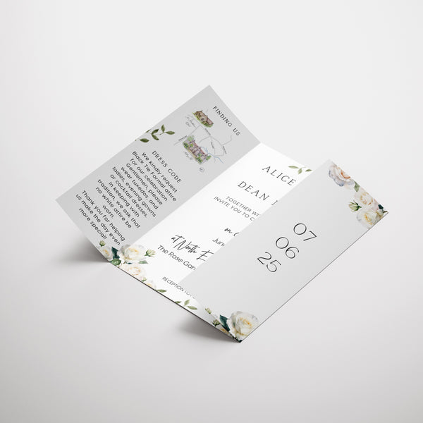 White Roses Floral Gatefold Wedding Invitations