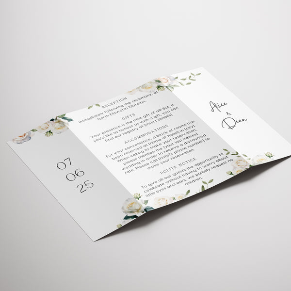 White Roses Floral Gatefold Wedding Invitations