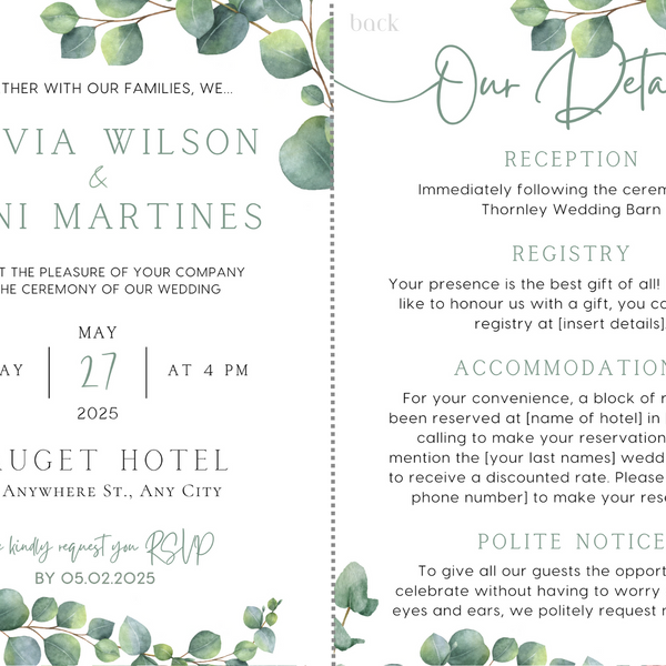 eucalyptus wedding invites - affordable perosnalised wedding invitations