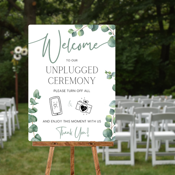 Eucalyptus Foliage Unplugged Ceremony Sign