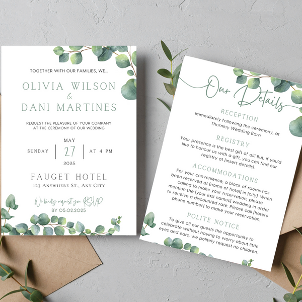 eucalyptus wedding invites - affordable perosnalised wedding invitations