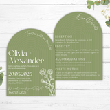 olive green arch wedding invites - affordable wedding invitations personalised