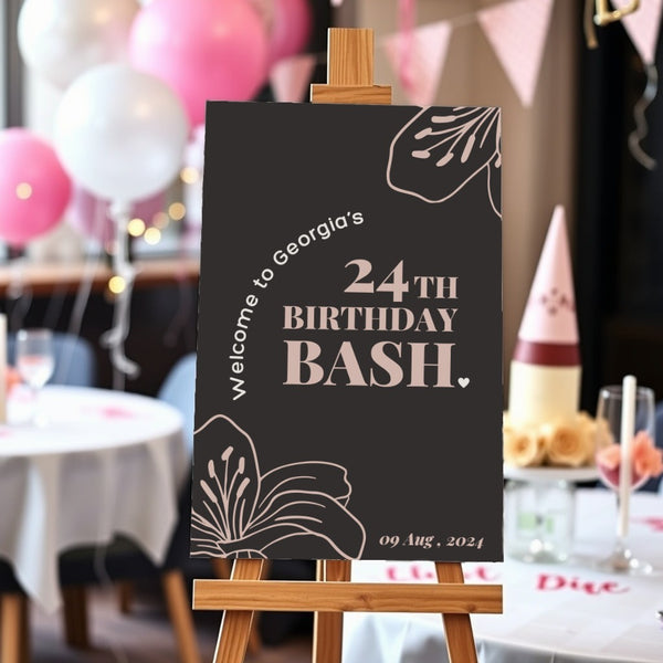 Birthday Welcome Sign - Grey Abstract