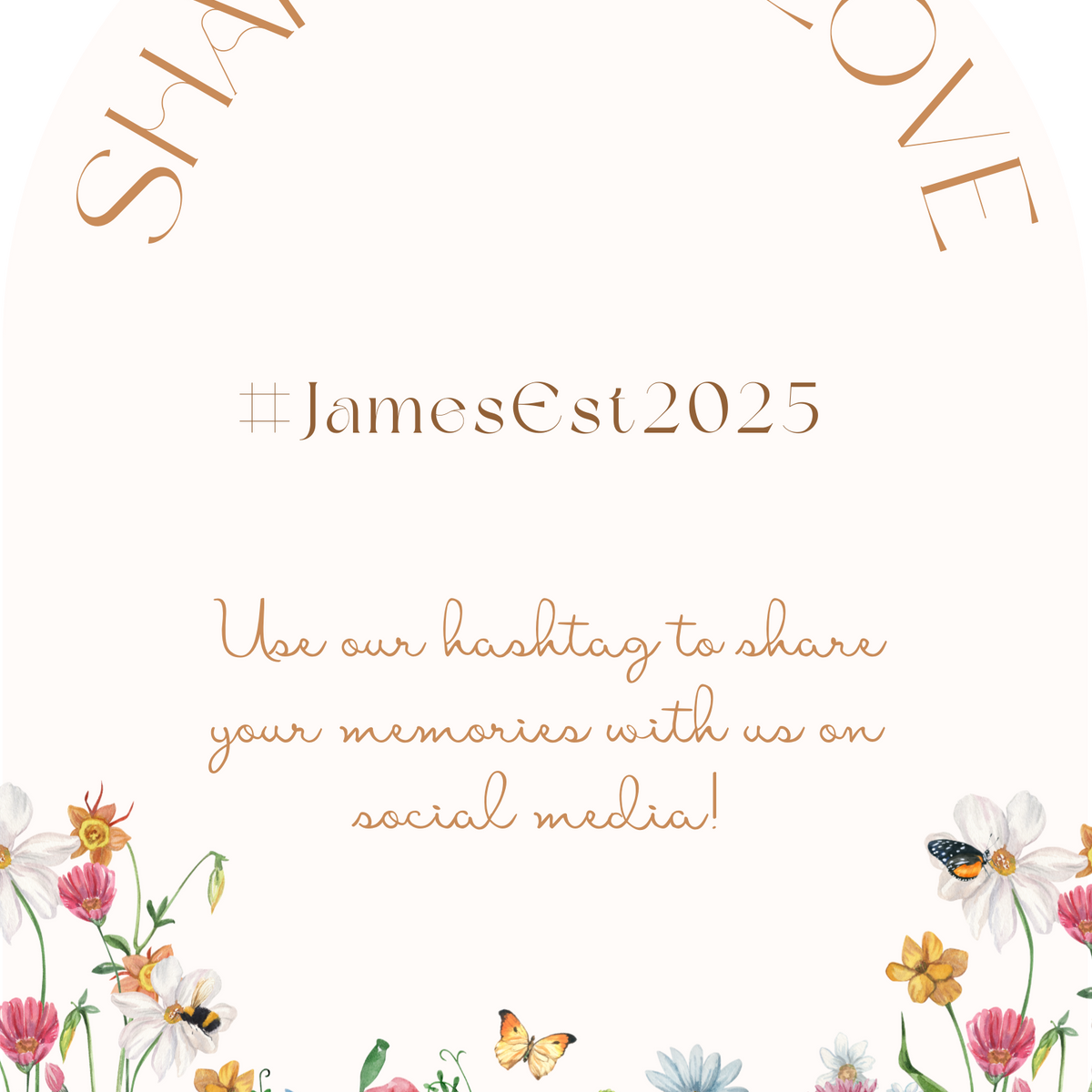 Fairytale floral Wedding Hashtag Sign for Reception Display - Personalised wedding hashtag social media sign