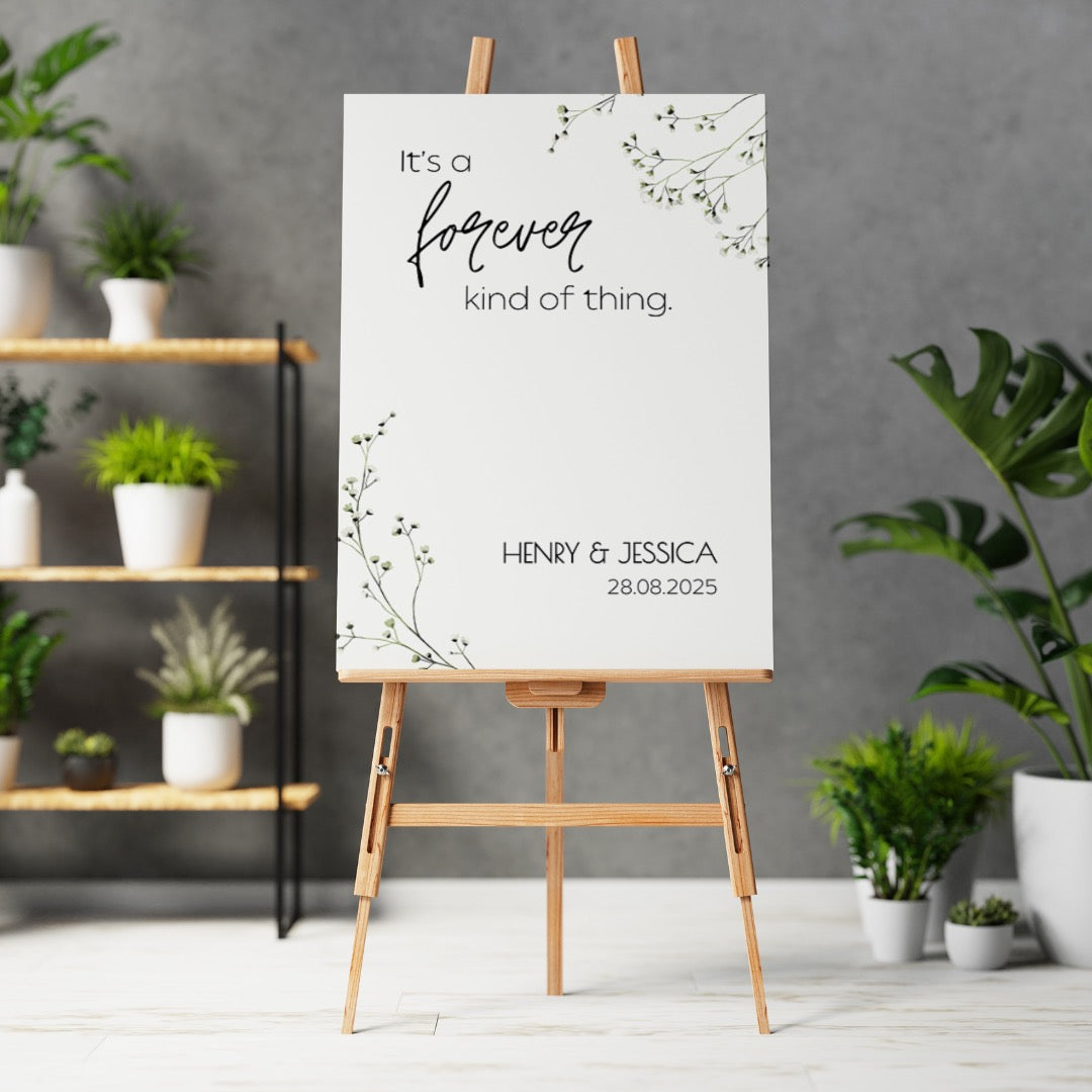 baby's breath floral forever kind of thing wedding welcome sign - affordable wedding signage