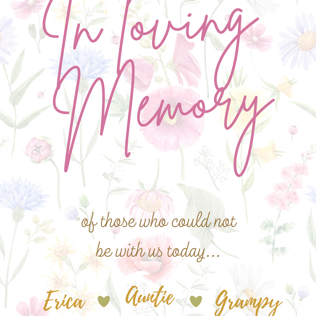 garden party in loving memory wedding table sign - affordable wedding signs