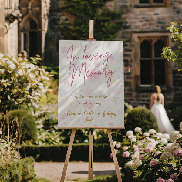 garden party in loving memory wedding table sign - affordable wedding signs