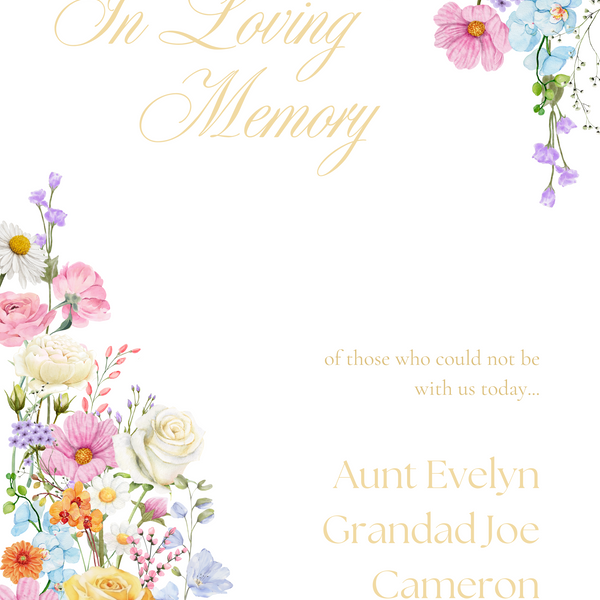In Loving Memory Table Sign Wedding -Our Summer Collection features beautiful wedding stationery and signage with gentle summer colours, vibrant florals, and soft butter yellow text – perfect for adding a fresh, romantic feel to your special day.
