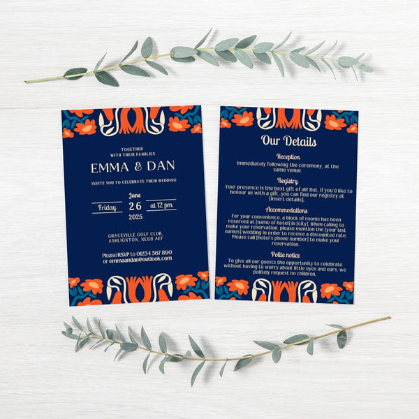 Retro Navy Wedding Invitations