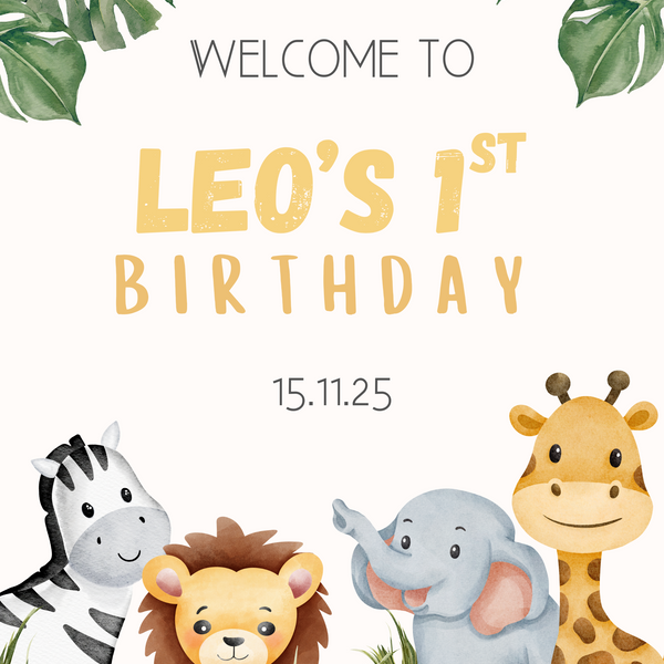 jungle themed birthday party sign - birthday party welcome sign for babies toddlers - first birthday welcome sign decor