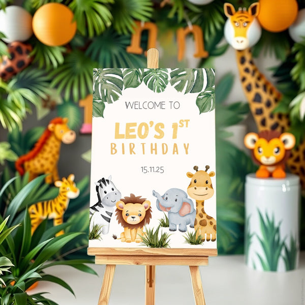 jungle themed birthday party sign - birthday party welcome sign for babies toddlers - first birthday welcome sign