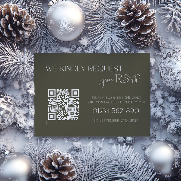 Khaki QR Code RSVP for wedding - winter wedding RSVP cards - custom RSVP cards