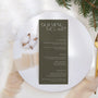 khaki wedding menu - custom wedding menu for winter wedding - personalised wedding menu UK