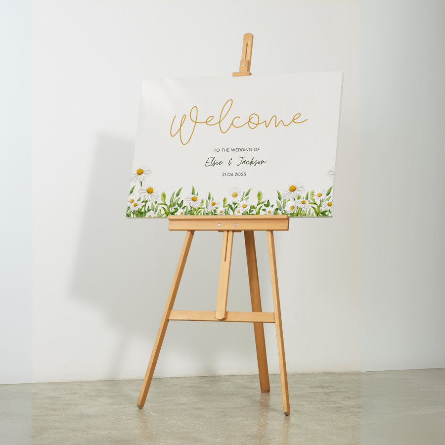 Daisy floral landscape wedding welcome sign - personalised wedding welcome sign - custom floral welcome sign for wedding