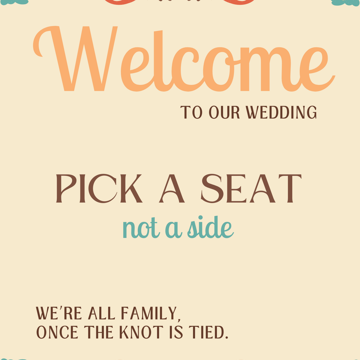 retro cream pick a seat not a side sign - affordable personalised wedding signs