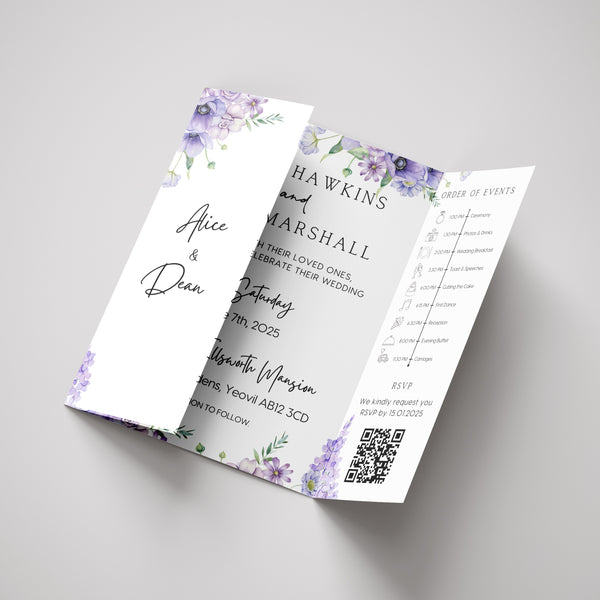 Lilac & Lavender Floral Gatefold Wedding Invitations