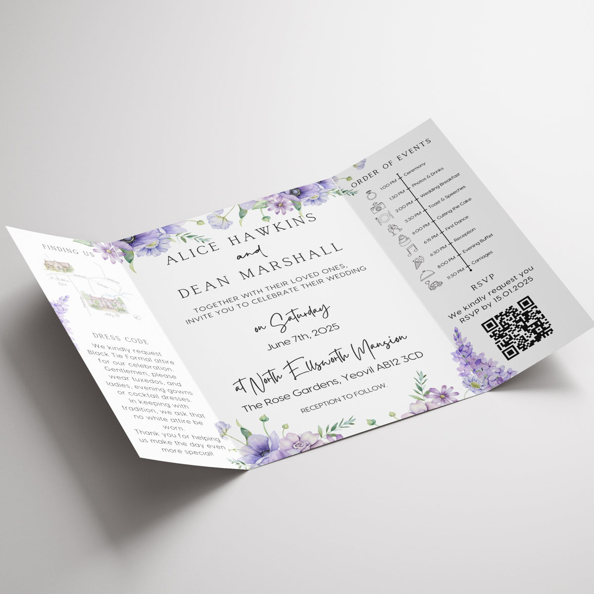 Lilac & Lavender Floral Gatefold Wedding Invitations