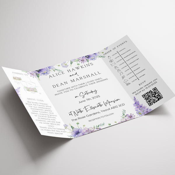 Lilac & Lavender Floral Gatefold Wedding Invitations