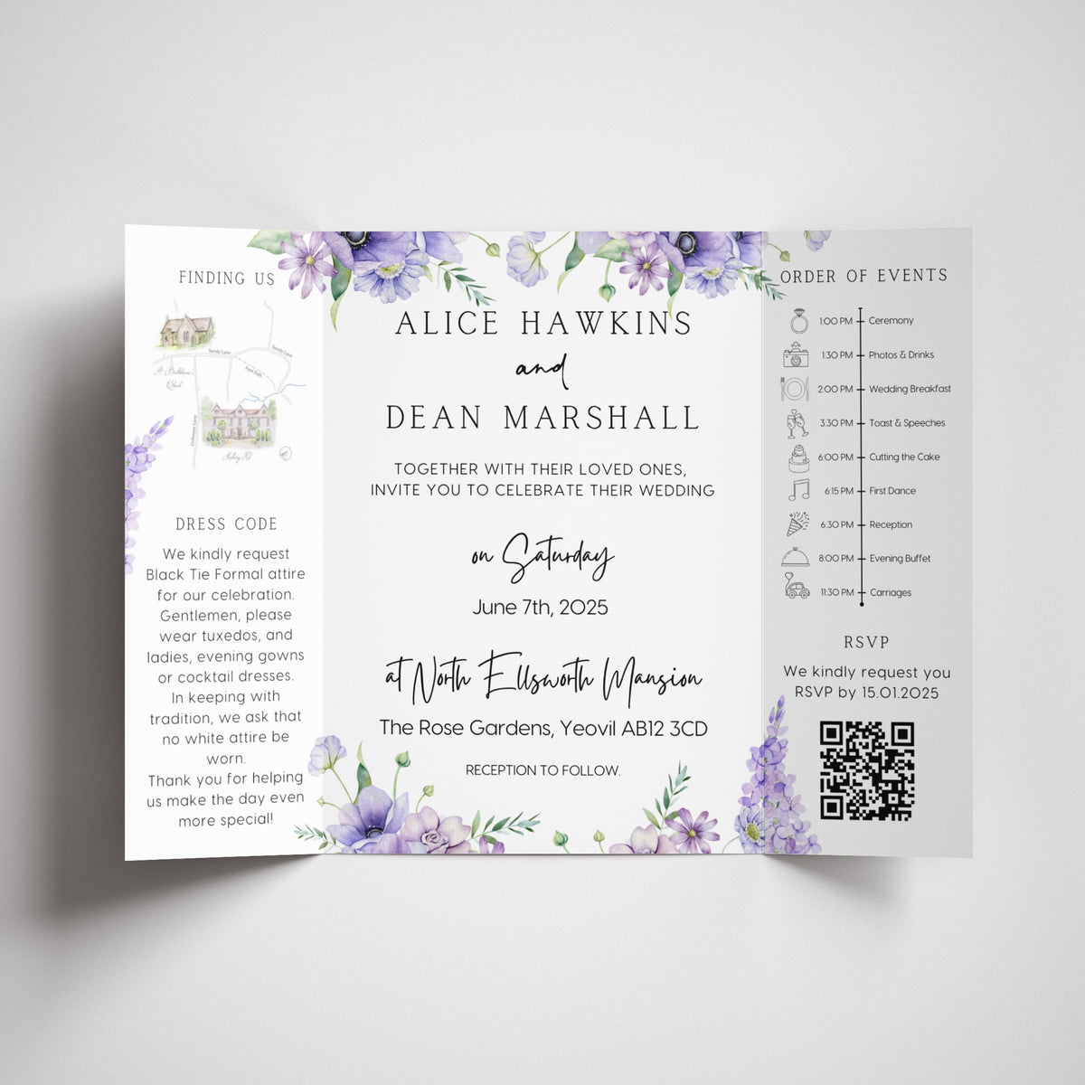 Lilac & Lavender Floral Gatefold Wedding Invitations