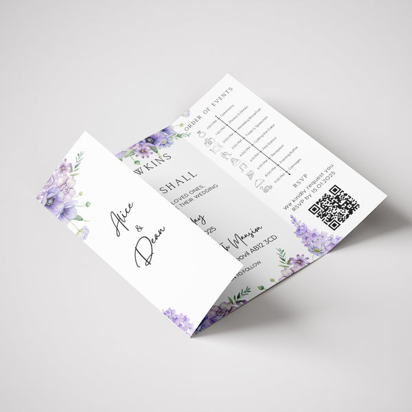 Lilac & Lavender Floral Gatefold Wedding Invitations