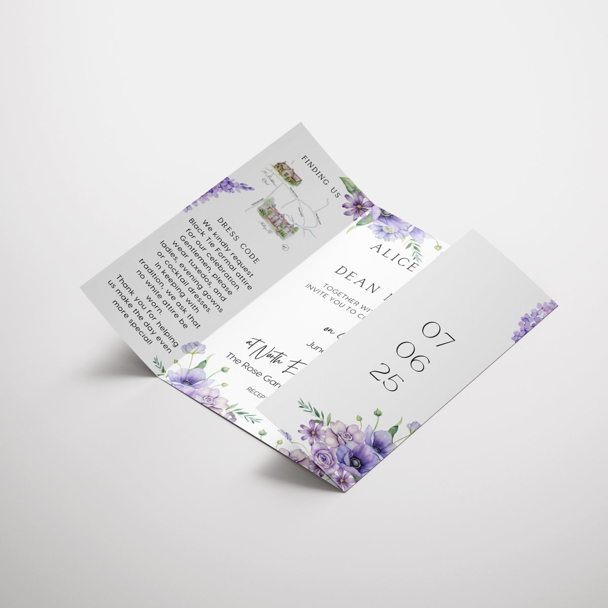 Lilac & Lavender Floral Gatefold Wedding Invitations