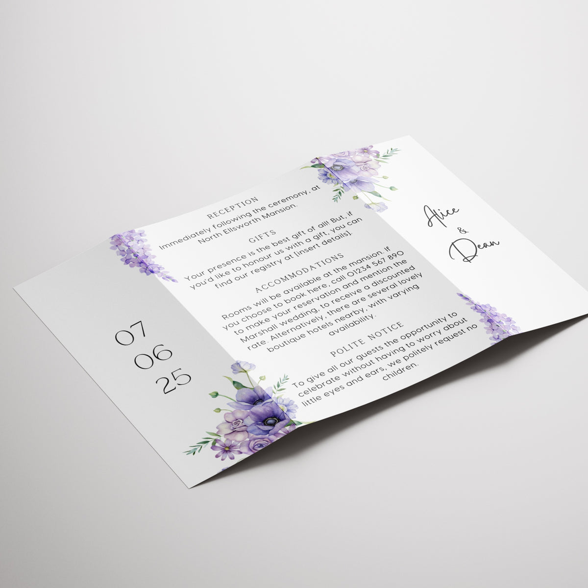 Lilac & Lavender Floral Gatefold Wedding Invitations