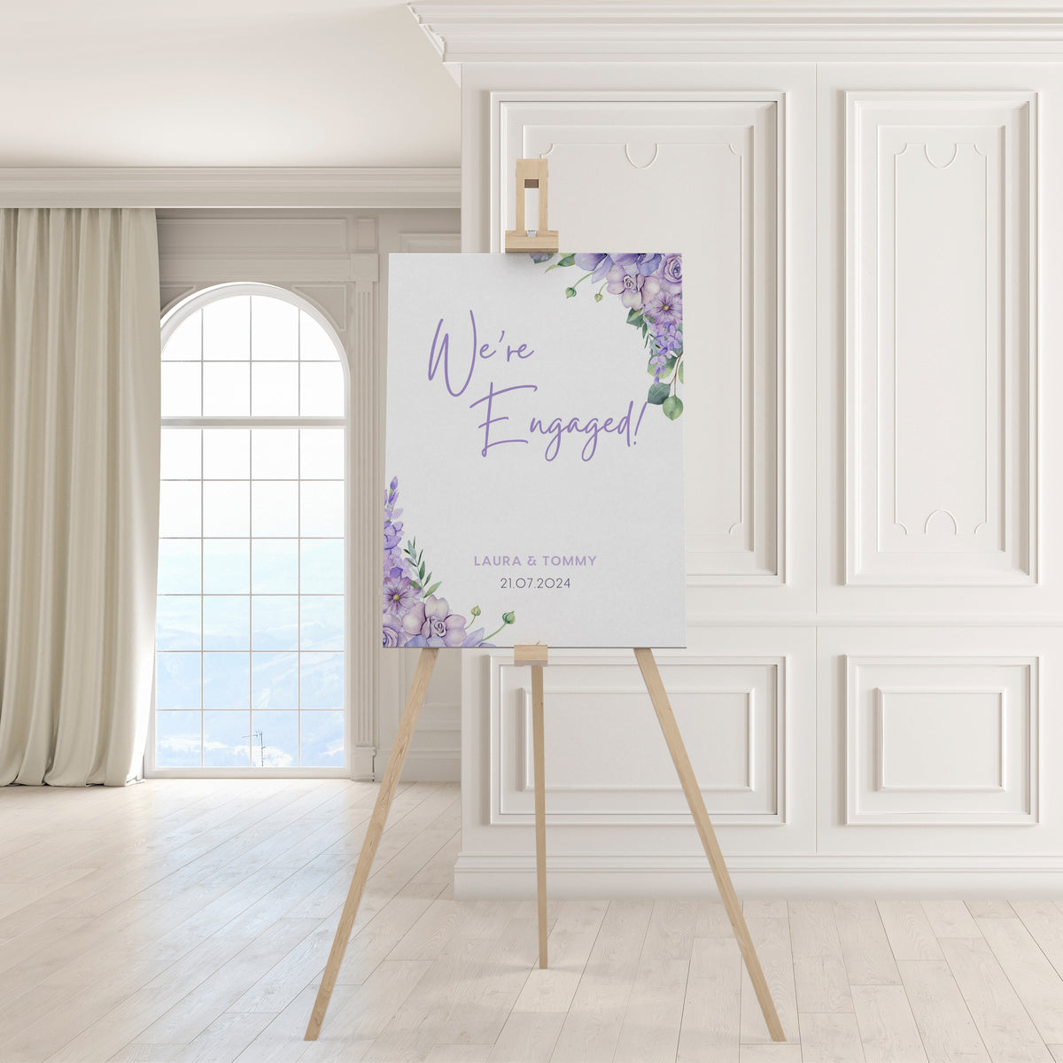 Lilac & Lavender Floral "We're Engaged!" Engagement Party Sign