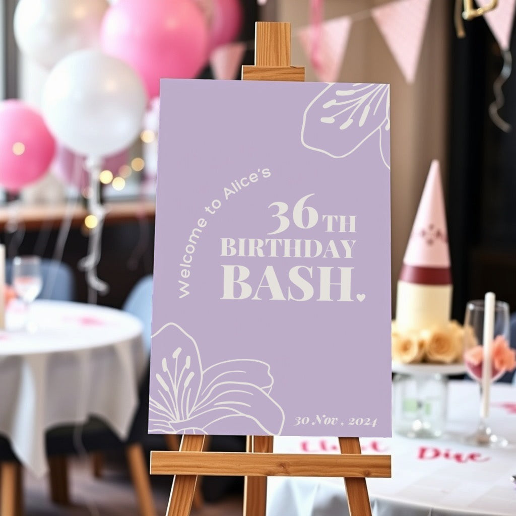 Birthday Welcome Sign - Lilac Abstract