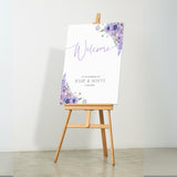 lilac lavender wedding welcome sign portrait - personalised lilac florals wedding welcome board, in an elegant layout and timeless typography, to truly enhance the magic 