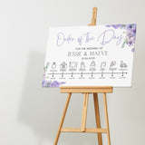 lilac floral order of the day sign for weddings - personalised - customizable