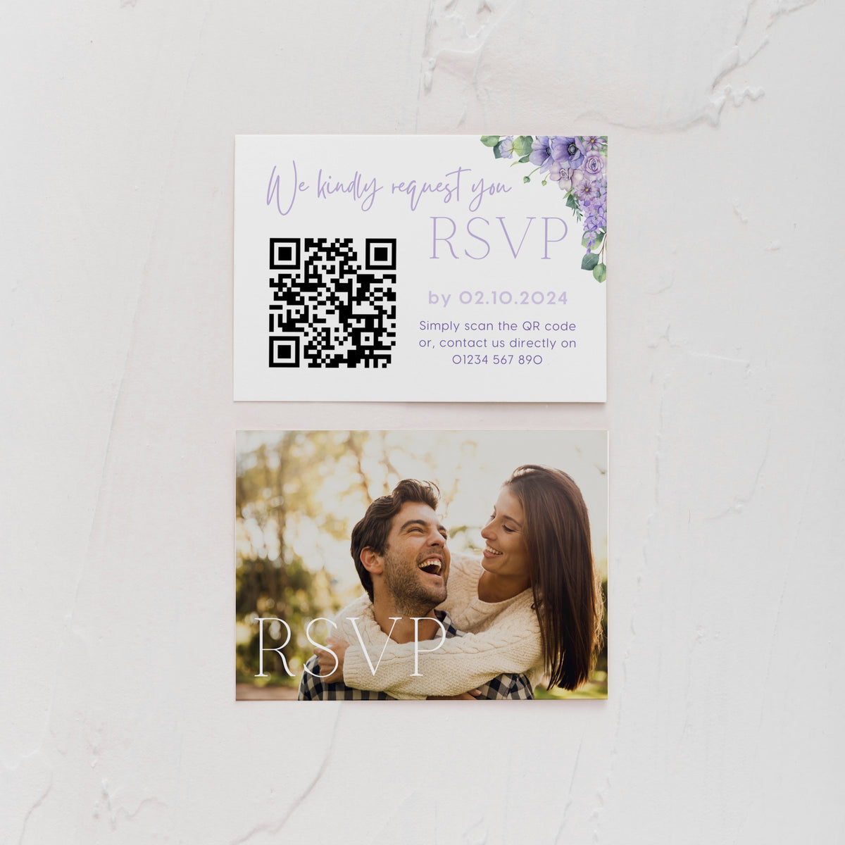 lilac and lavender wedding RSVP with QR - personalised wedding RSVPs invitations