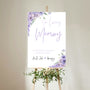 lilac and lavender floral in loving memory table sign - affordable personalised wedding signs