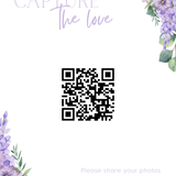 lilac floral photo sharing qr code sign for wedding tables - luxury wedding table signage for guests to share photos