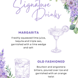 lilac and lavender floral Wedding Signature Drinks Sign - Elegant signature drinks sign personalised