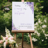 lilac and lavender floral today I marry my best friend wedding welcome sign personalised