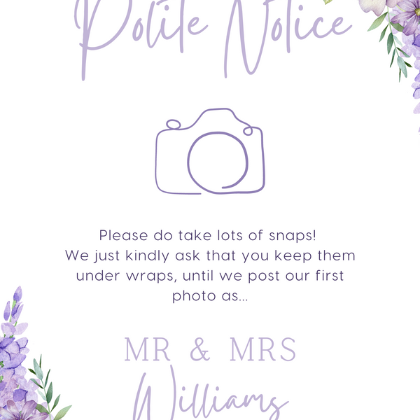 Lilac & Lavender Floral Polite Notice Sign