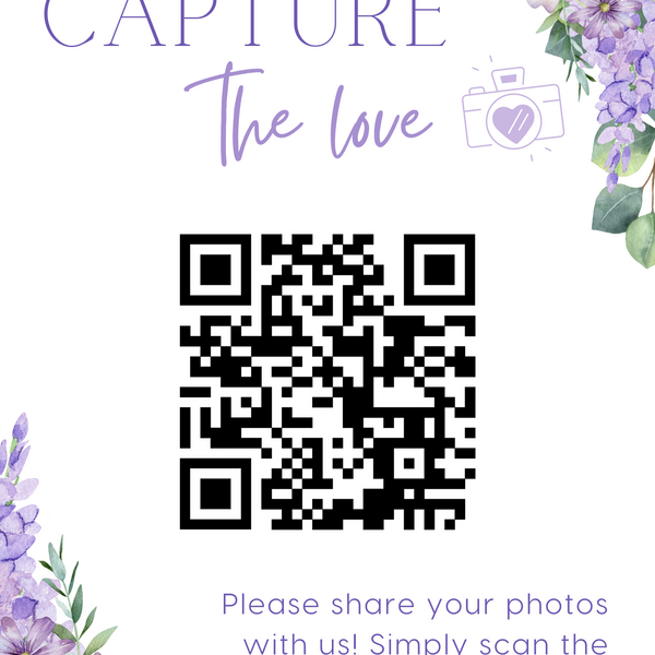 lilac lavender floral guest photo sharing QR code sign - personalised wedding reception sign