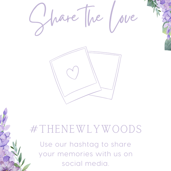 lilac Floral Wedding Hashtag Sign for Reception Display - Personalised wedding hashtag social media sign