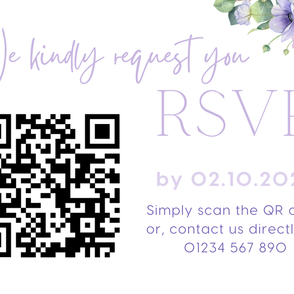 lilac and lavender wedding RSVP with QR - personalised wedding RSVPs invitations