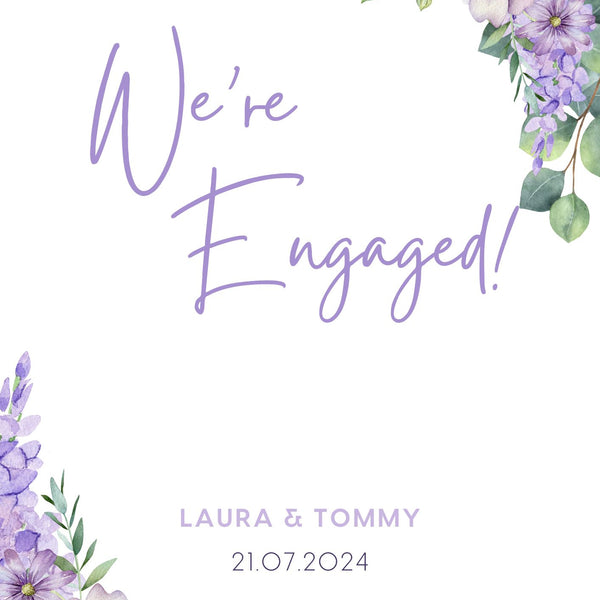 Lilac & Lavender Floral "We're Engaged!" Engagement Party Sign