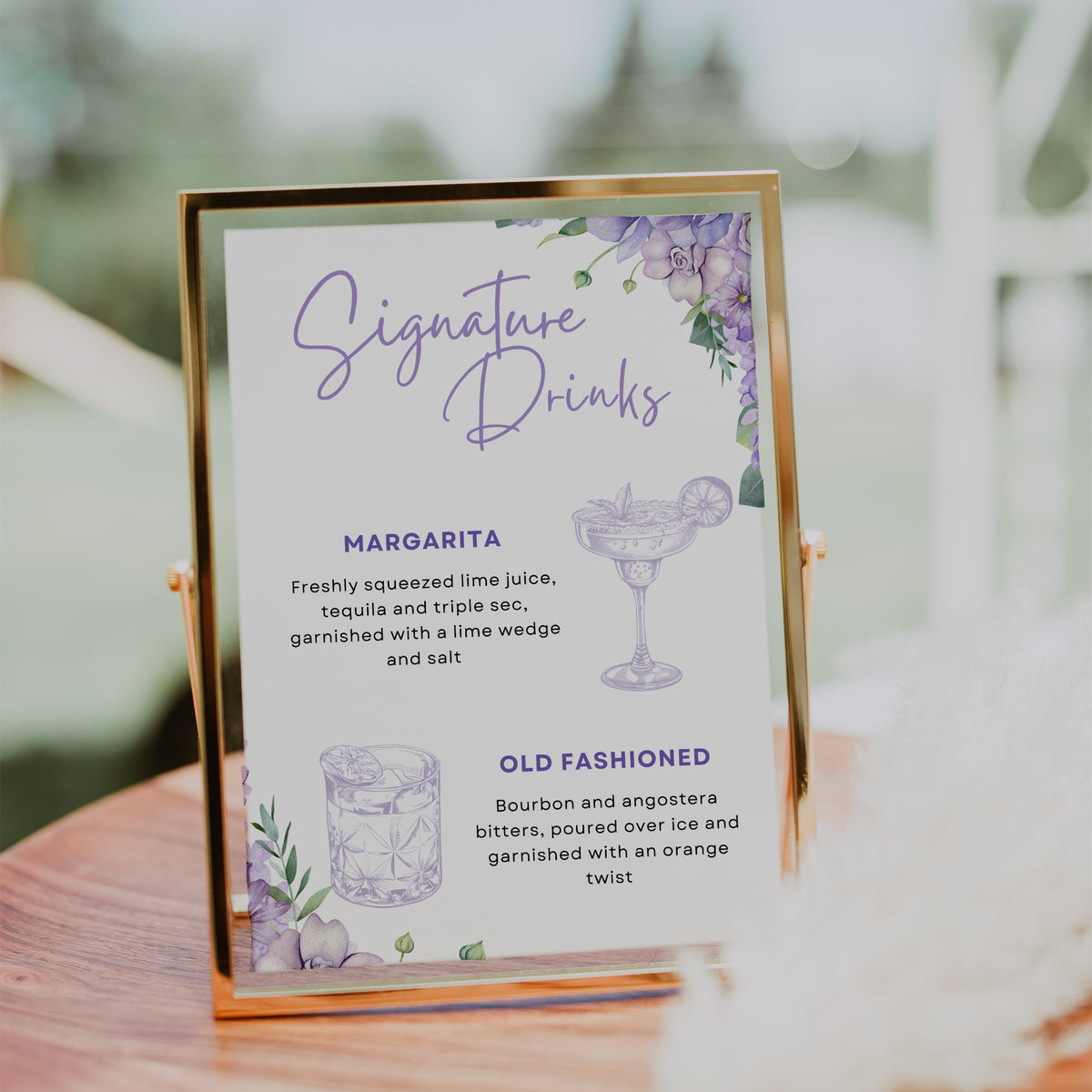 lilac and lavender floral Wedding Signature Drinks Sign - Elegant signature drinks sign personalised